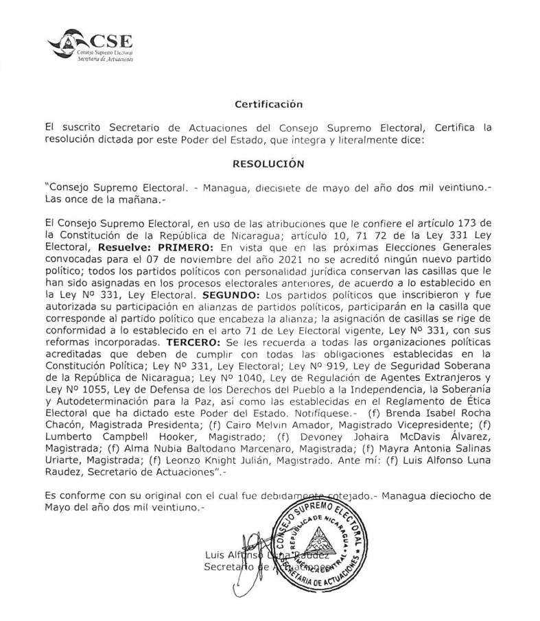 Casillas Elecciones Generales 2021 CSE Nicaragua